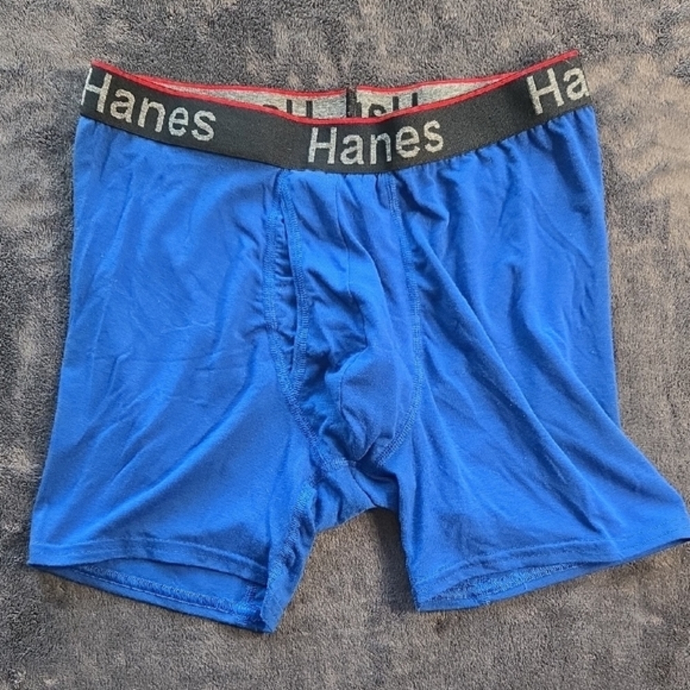Hanes Blue Boxer Briefs Stretchy Cotton Athletic Style